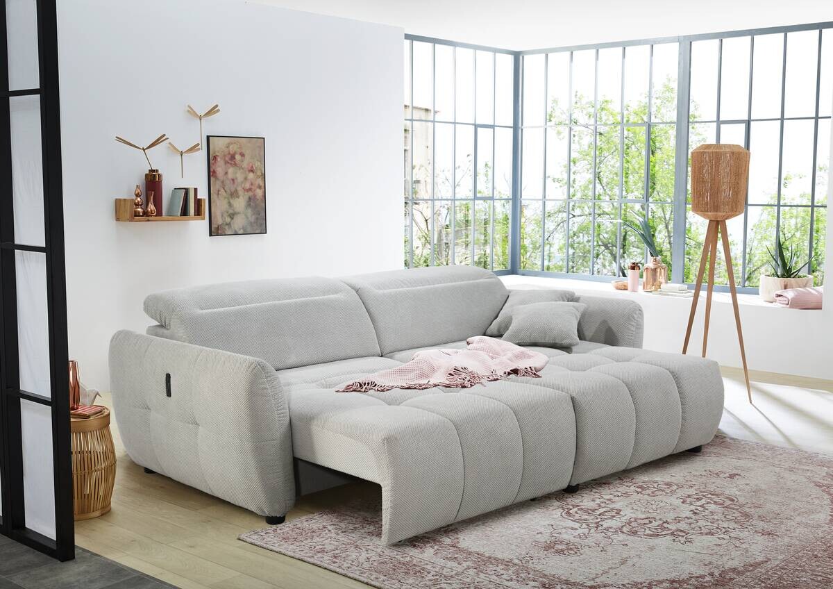Ecksofa mit elektrischer XXL Sitztiefenverstellung hellgrau Kord B/H/T: ca. 260x106x191 cm