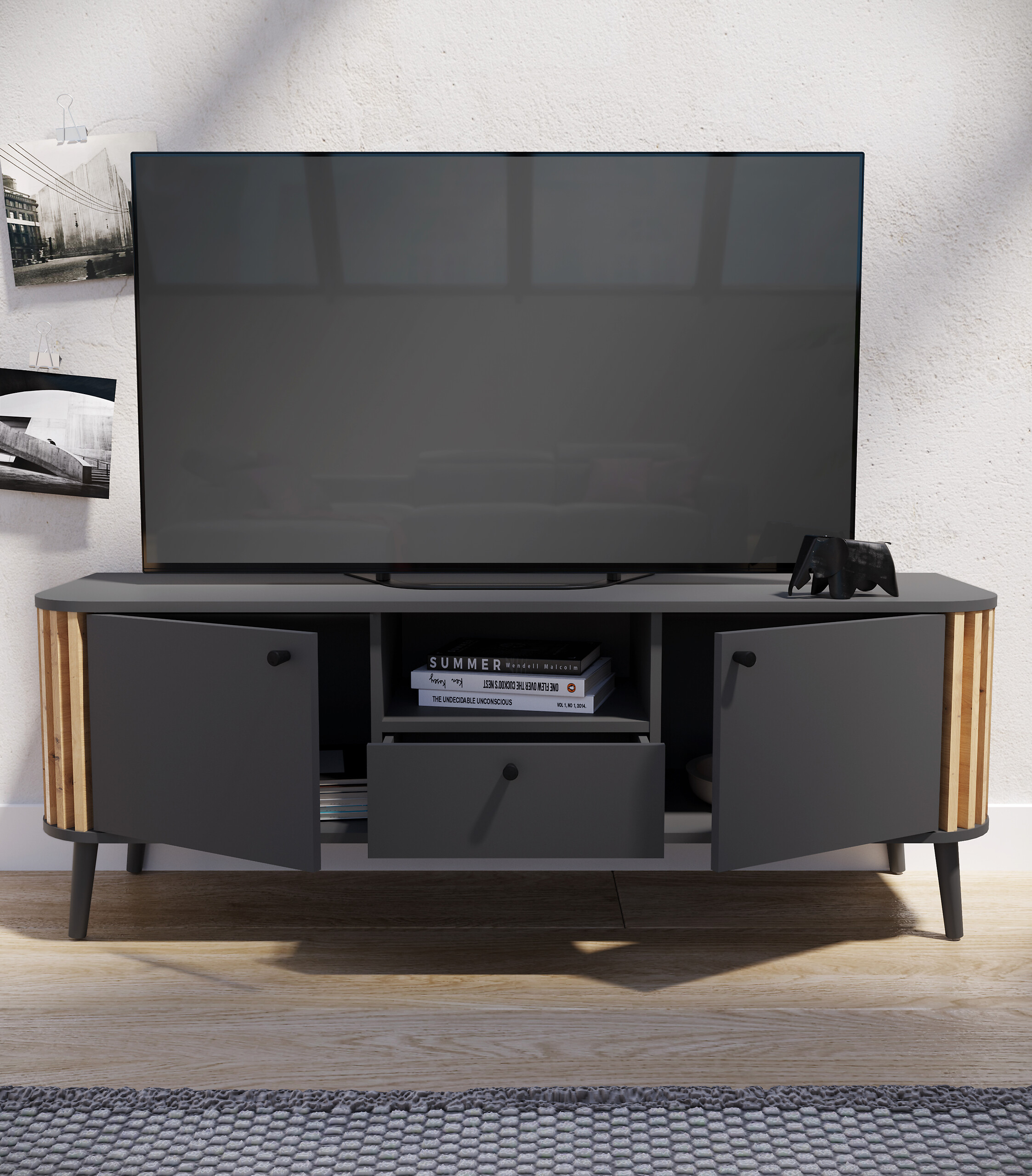 Lowboard PURE grau Eiche Artisan Nachbildung B/H/T: ca. 138x50x40 cm Lowboard PURE grau Eiche Artisan Nachbildung B/H/T: ca. 138x50x40 cm