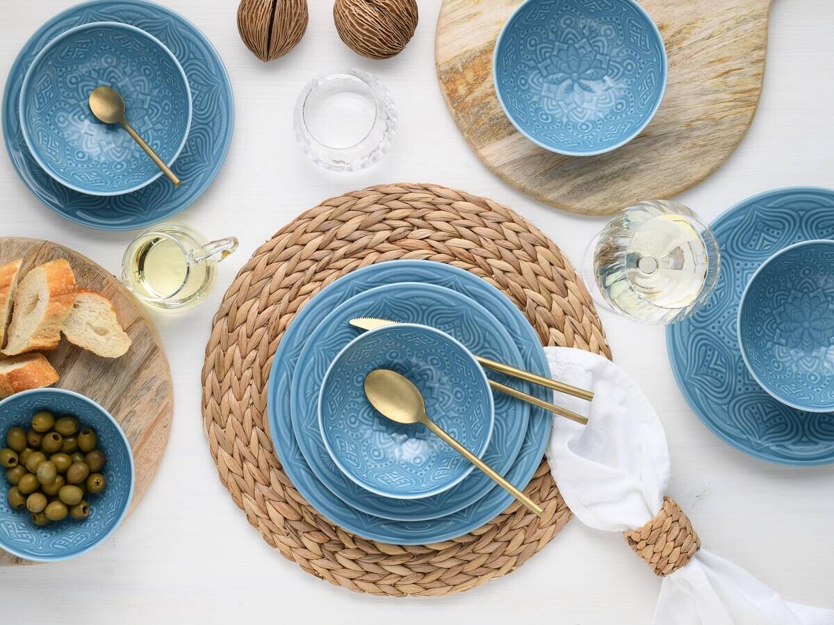 CreaTable Tafelservice Orient Mandala aqua Porzellan 18 tlg.