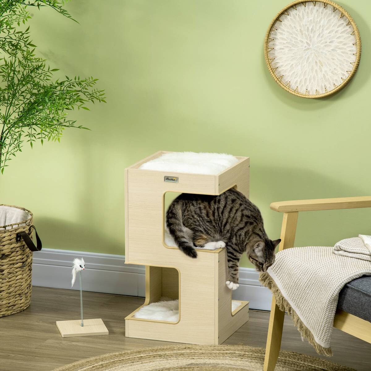 PawHut Katzenhaus Eiche Spanplatte B/H/L: ca. 34x60x34 cm