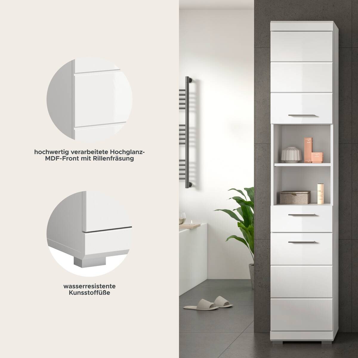 Badhochschrank Scout weiß weiß Hochglanz B/H/T: ca. 37x191x31 cm