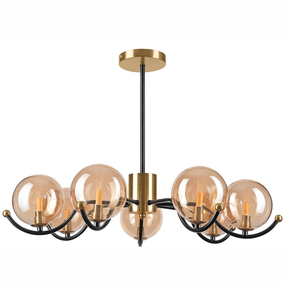 Lamkur Pendelleuchte GEORGIA 49298 gold schwarz Stahl Glas H/L: ca. 48,5x66 cm E27 7 Brennstellen