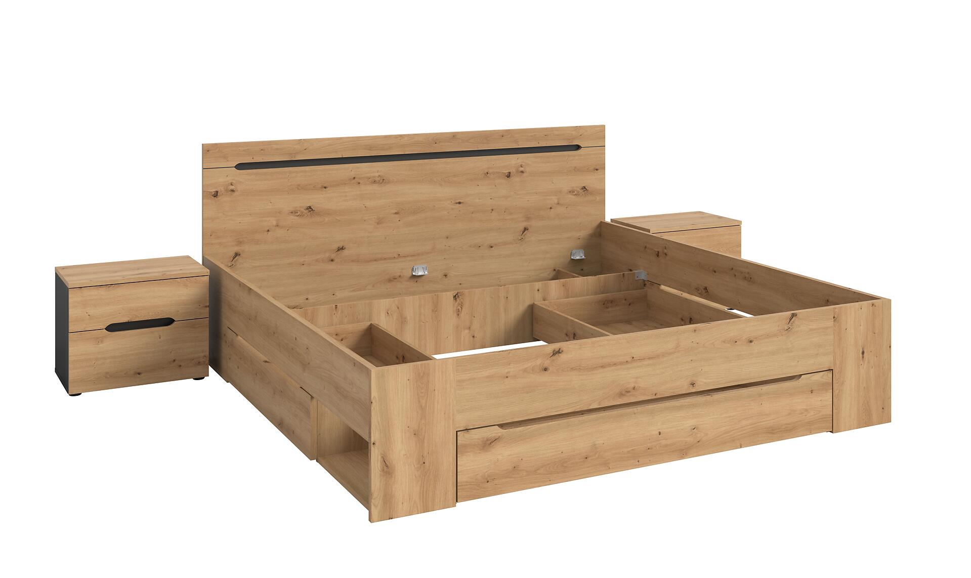 Schlafzimmer CANU, Set basaltgrau Artisan Nachbildung B/H/T: ca. 284x87x205 cm