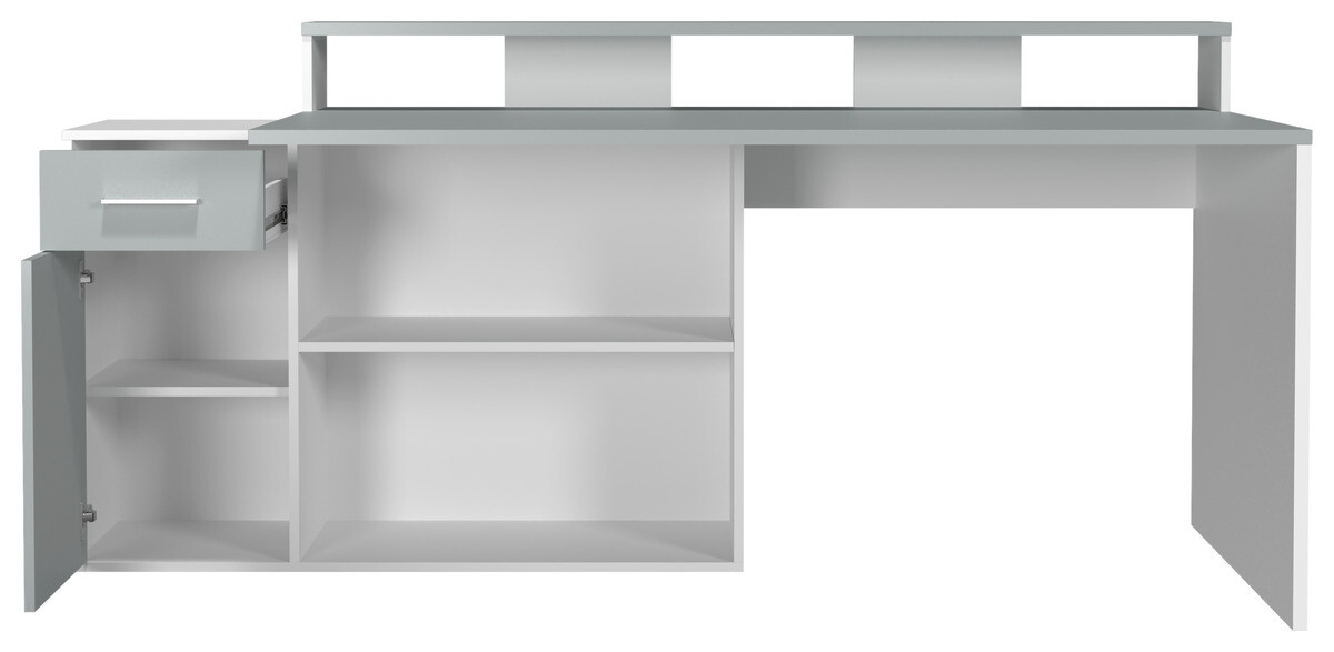 Schreibtisch Gamer hellgrau matt weiß matt B/H/T: ca. 160x92x115 cm
