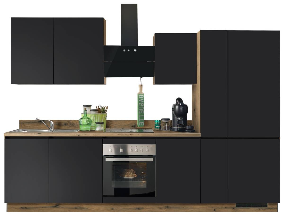 Express Küchenblock Clean schwarz Lacklaminat supermatt B/H/T: ca. 310x225x60 cm