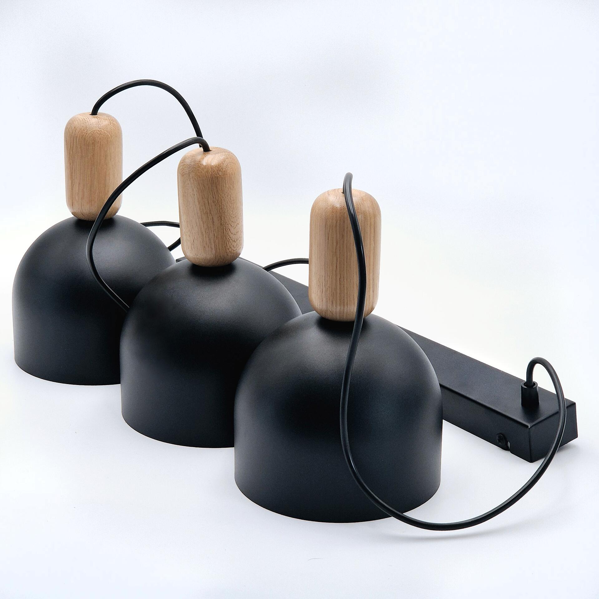 Lamkur Hängeleuchte schwarz Eiche Stahl Holz B/H/L: ca. 15,5x85x59 cm E27 3 Brennstellen