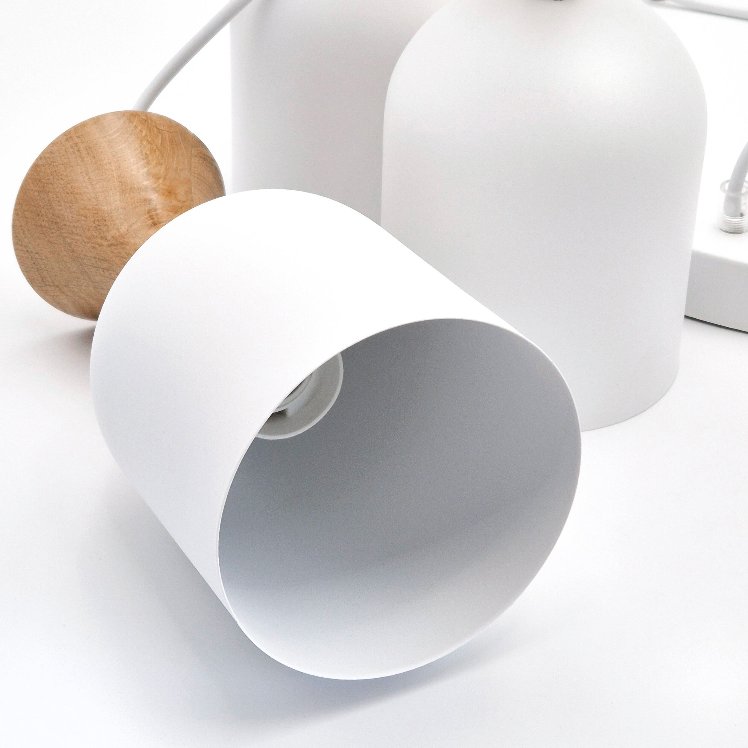 Lamkur Hängeleuchte weiß Eiche Stahl Holz B/H/L: ca. 15,5x92x45 cm E27 3 Brennstellen