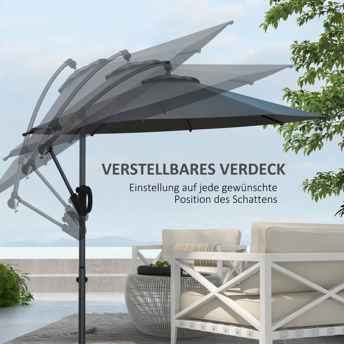 Outsunny Ampelschirm grau Metall B/H/L: ca. 293x260x293 cm