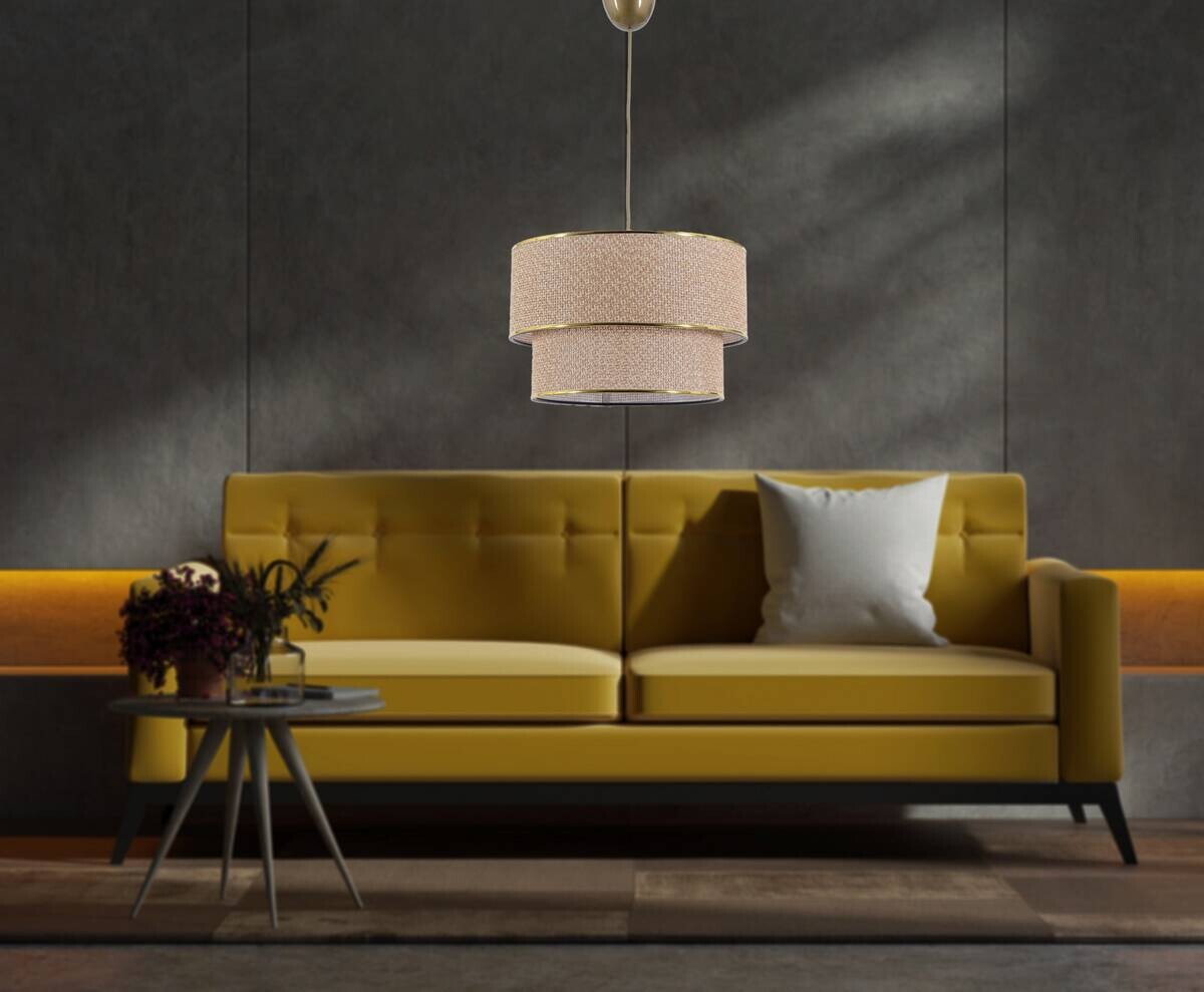 Opviq Pendelleuchte Coral ecru braun Metall Baumwolle B/H/T/L/D: ca. 30x70x30x30x30 cm E27 1 Brennstellen