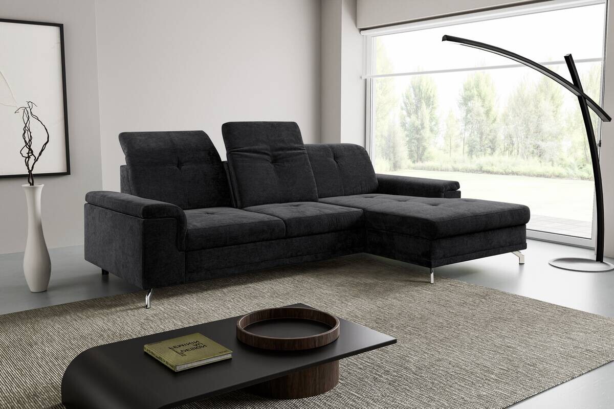 Ecksofa mit Bettfunktion und Bettkasten schwarz Microfaser B/H/T: ca. 270x104x170 cm