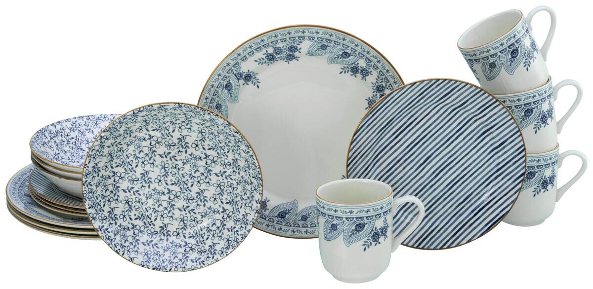 CreaTable Tafelservice Euböa blau Steingut 16 tlg.