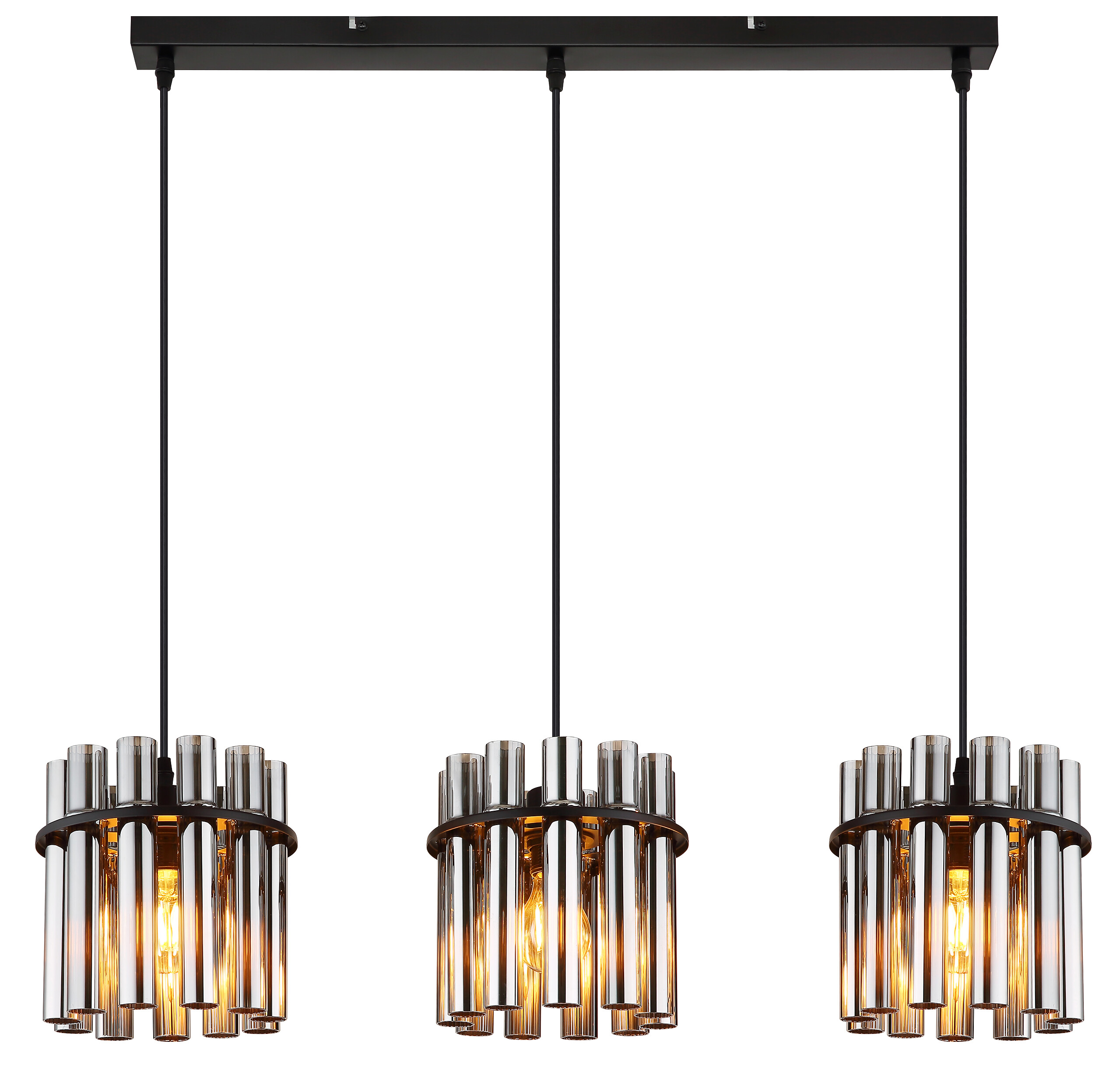 GLOBO Pendelleuchte Rauch schwarz Glas PVC Metall B/H/L: ca. 20x120x80 cm E27 3 Brennstellen