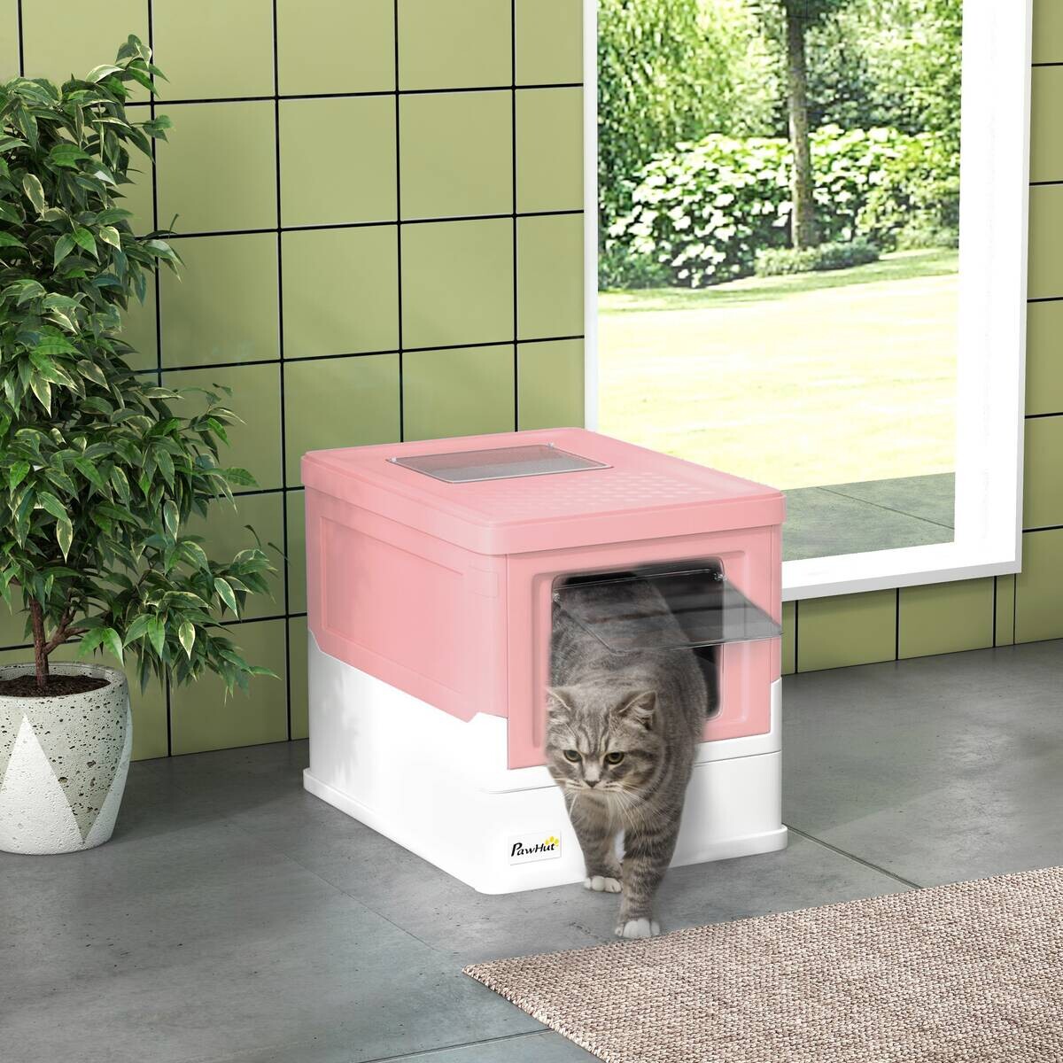 PawHut Katzentoilette rosa Kunststoff B/H/L: ca. 35,5x36,7x47,5 cm