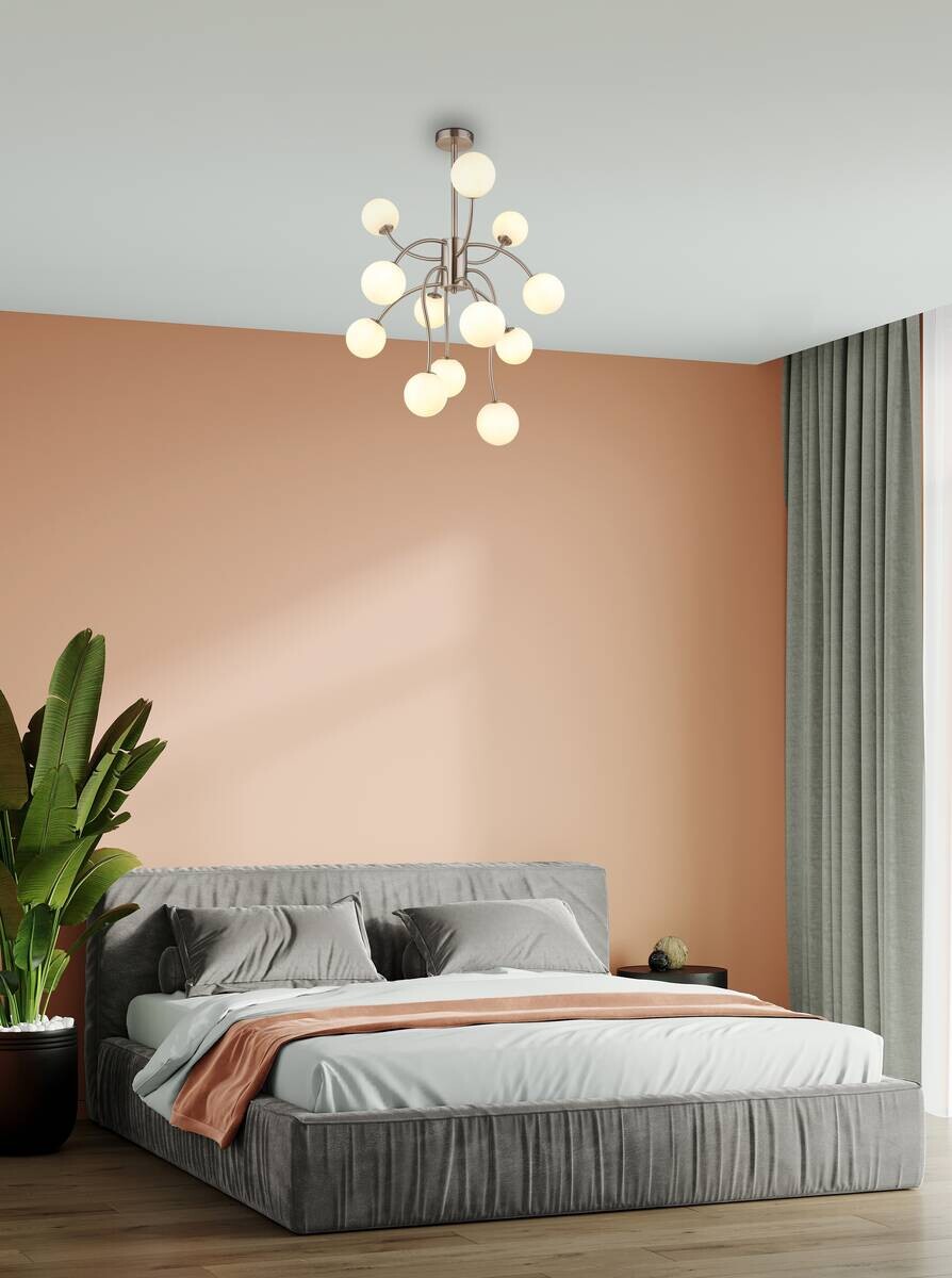 GLOBO Deckenleuchte Opal nickel matt Metall Glas H/D: ca. 93x62 cm G9 12 Brennstellen