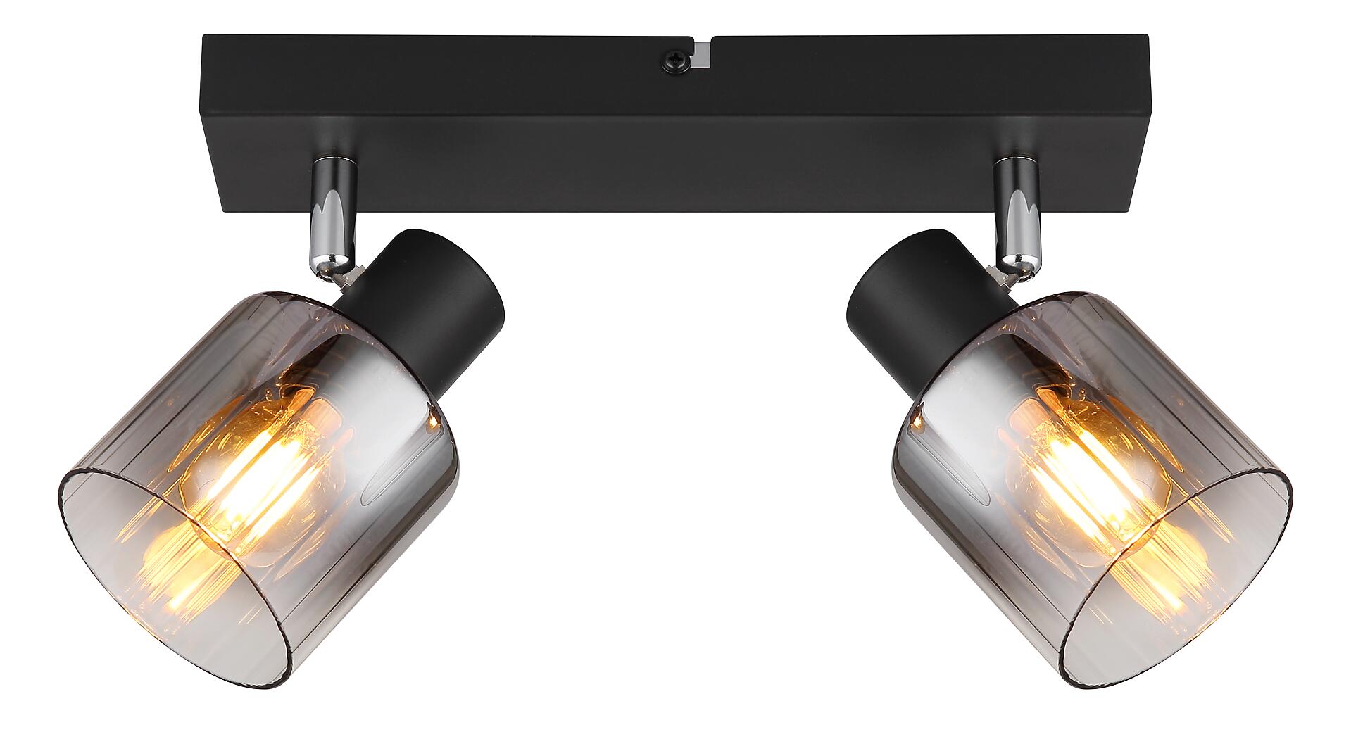 GLOBO Spot Jack Rauch klar schwarz Metall Glas B/H/L: ca. 26x13,5x8 cm E14 2 Brennstellen