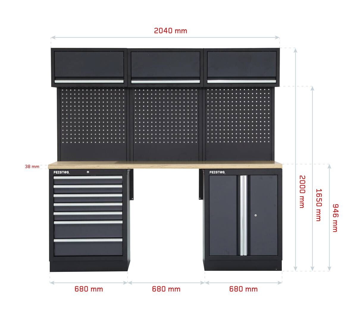 Werkstatteinrichtung Apollo anthrazit B/H/L: ca. 204x200x46 cm