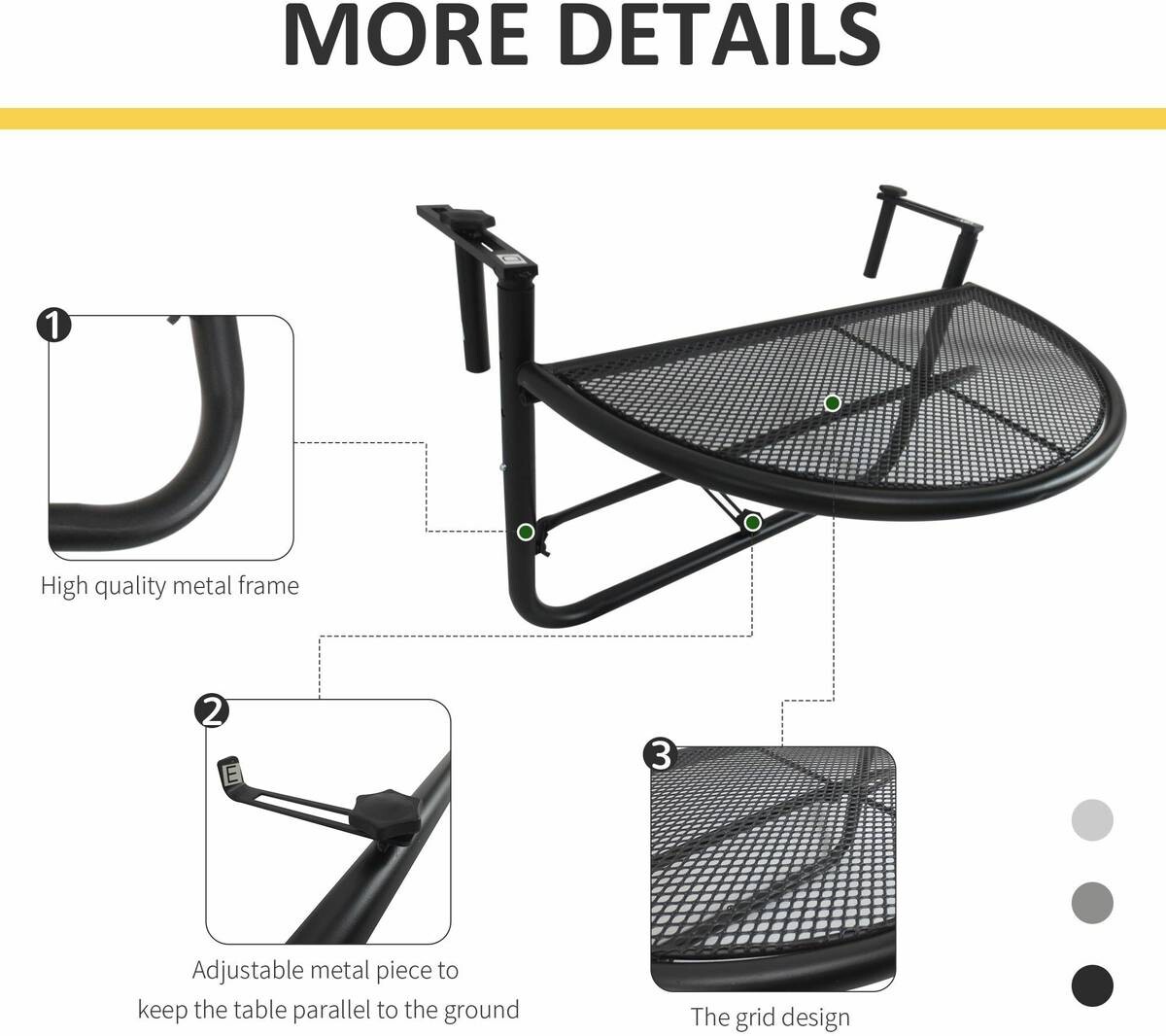 Outsunny Balkonhängetisch schwarz Metall B/H/L: ca. 45x50x60 cm