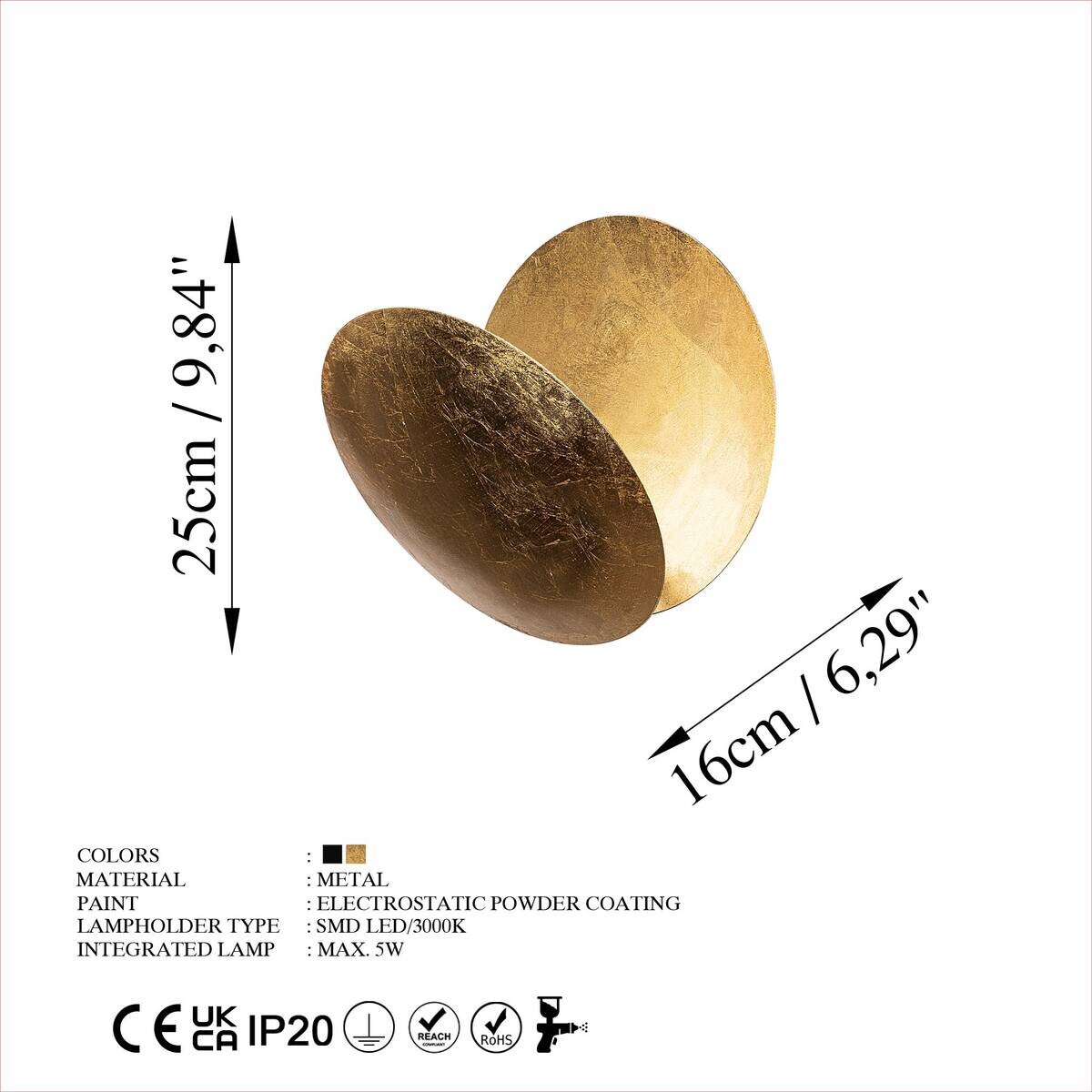 Opviq Wandleuchte Yosma-13640 gold Metall B/H/T/L: ca. 16x25x16x25 cm