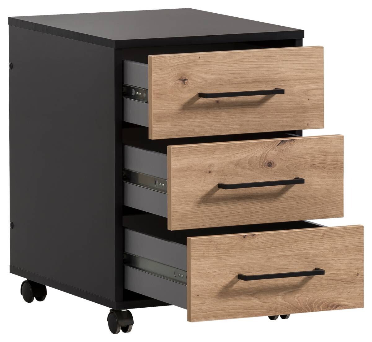 Rollcontainer Aino Eiche Artisan Nachbildung schwarz matt B/H/T: ca. 40x57x50 cm