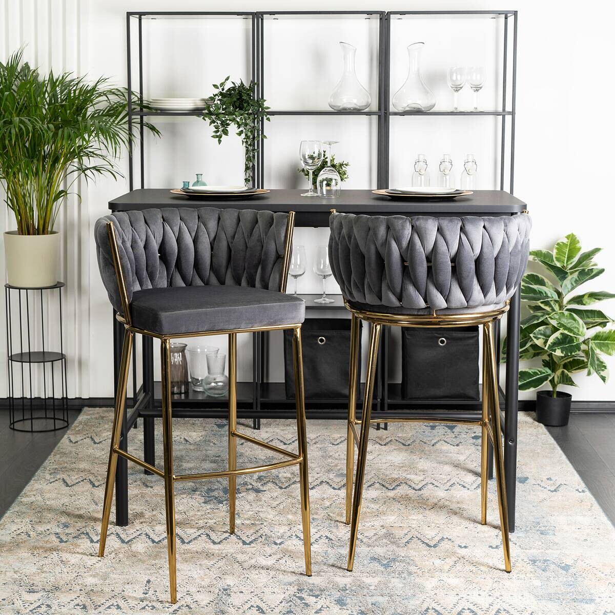 Barhocker FLORES grau Velourstoff B/H/T: ca. 60x104,5x56 cm