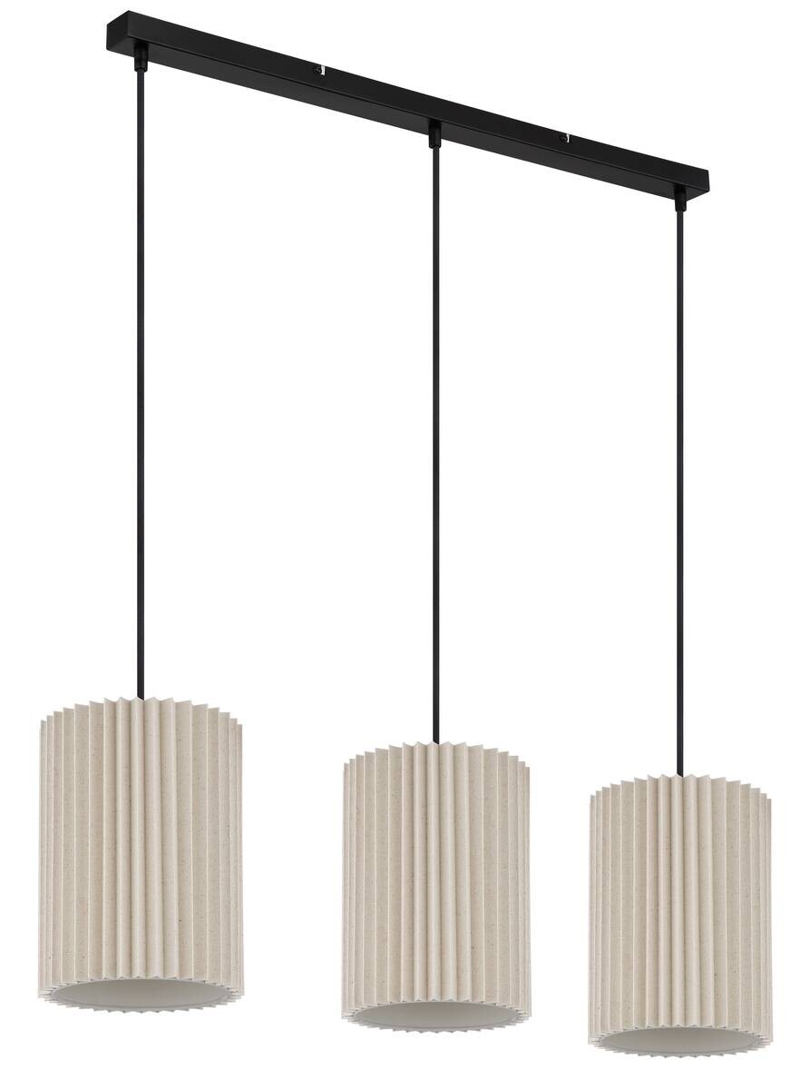 GLOBO Hängeleuchte natur schwarz mattschwarz Metall Textil B/H/L: ca. 20x120x85 cm E27 3 Brennstellen