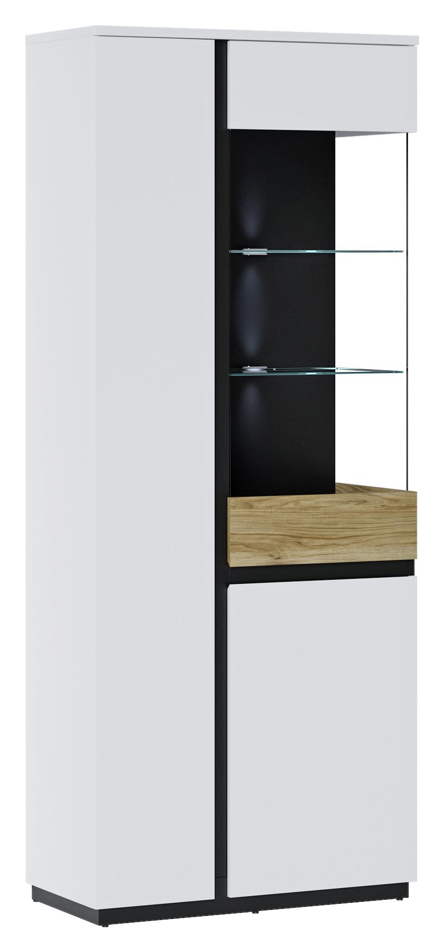 Standvitrine Novena weiß Eiche Catania Nachbildung schwarz matt B/H/T: ca. 84x200x40 cm Standvitrine Novena weiß Eiche Catania Nachbildung schwarz matt B/H/T: ca. 84x200x40 cm