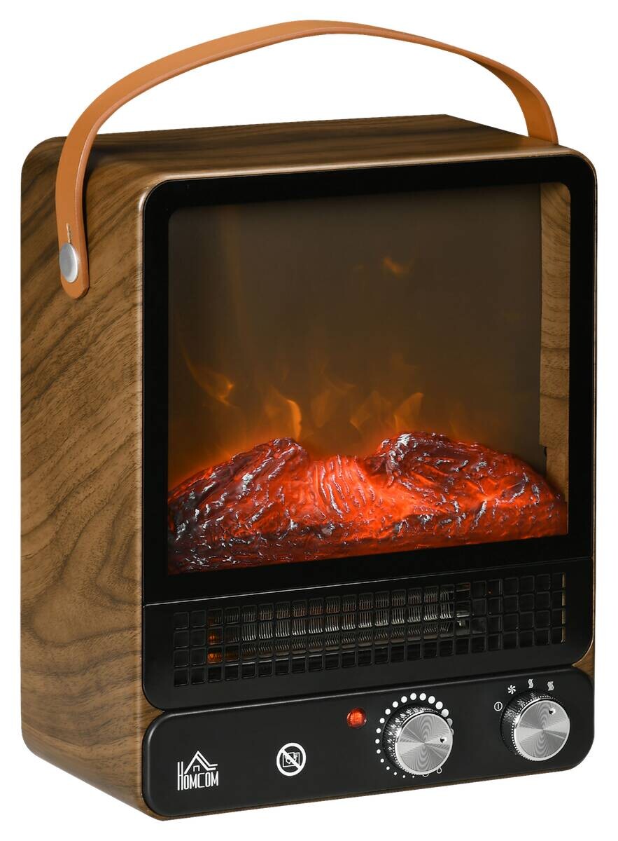 HOMCOM Elektro-Feuerstelle 820-348V90WN braun Edelstahl Polypropylen Kunststoff B/H/L: ca. 17,5x30,3x37,4 cm ca. 1500 W