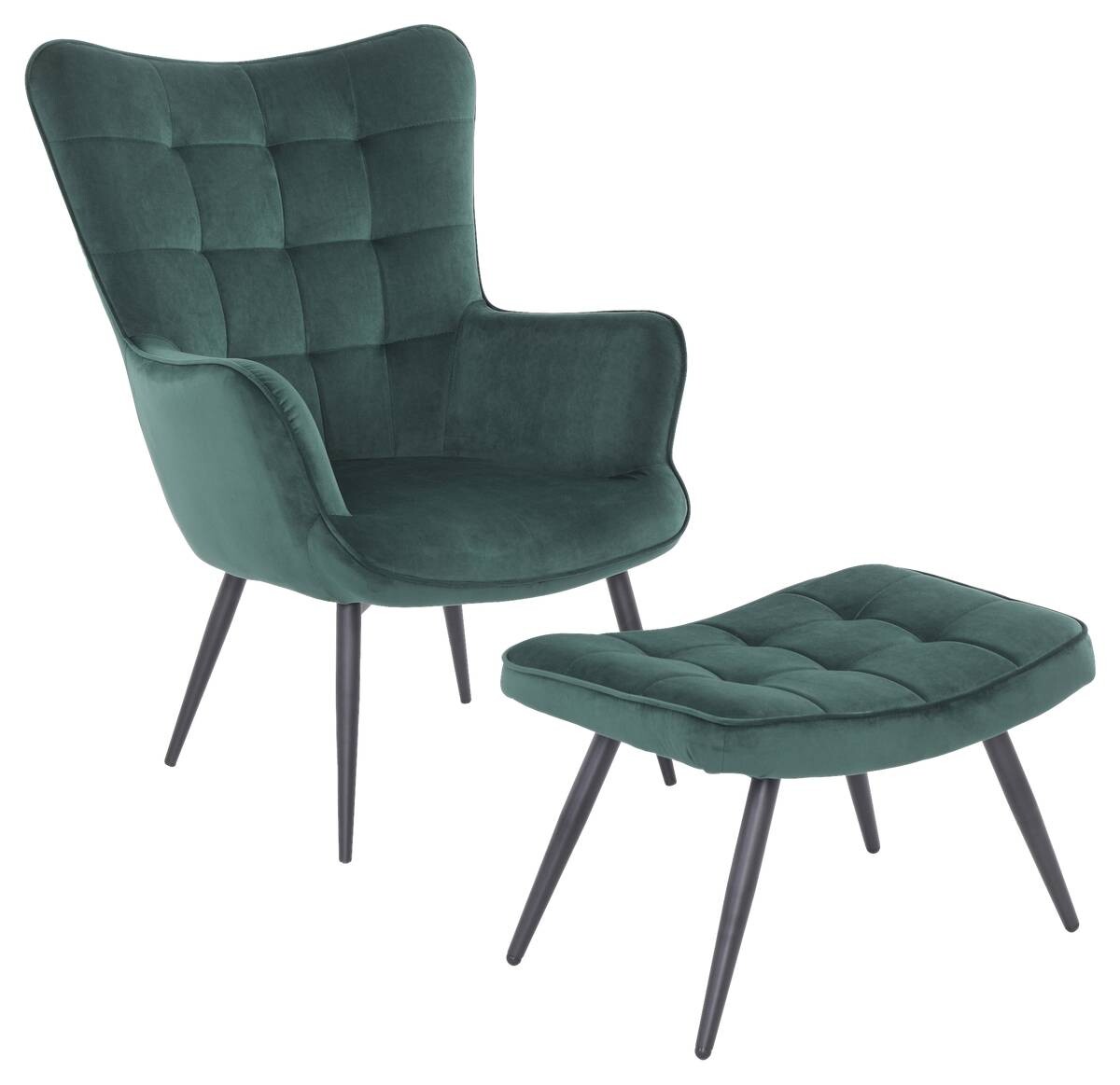 byLIVING Hocker UTA dunkelgrün schwarz Stoff Metall B/H/T: ca. 60x39x41 cm