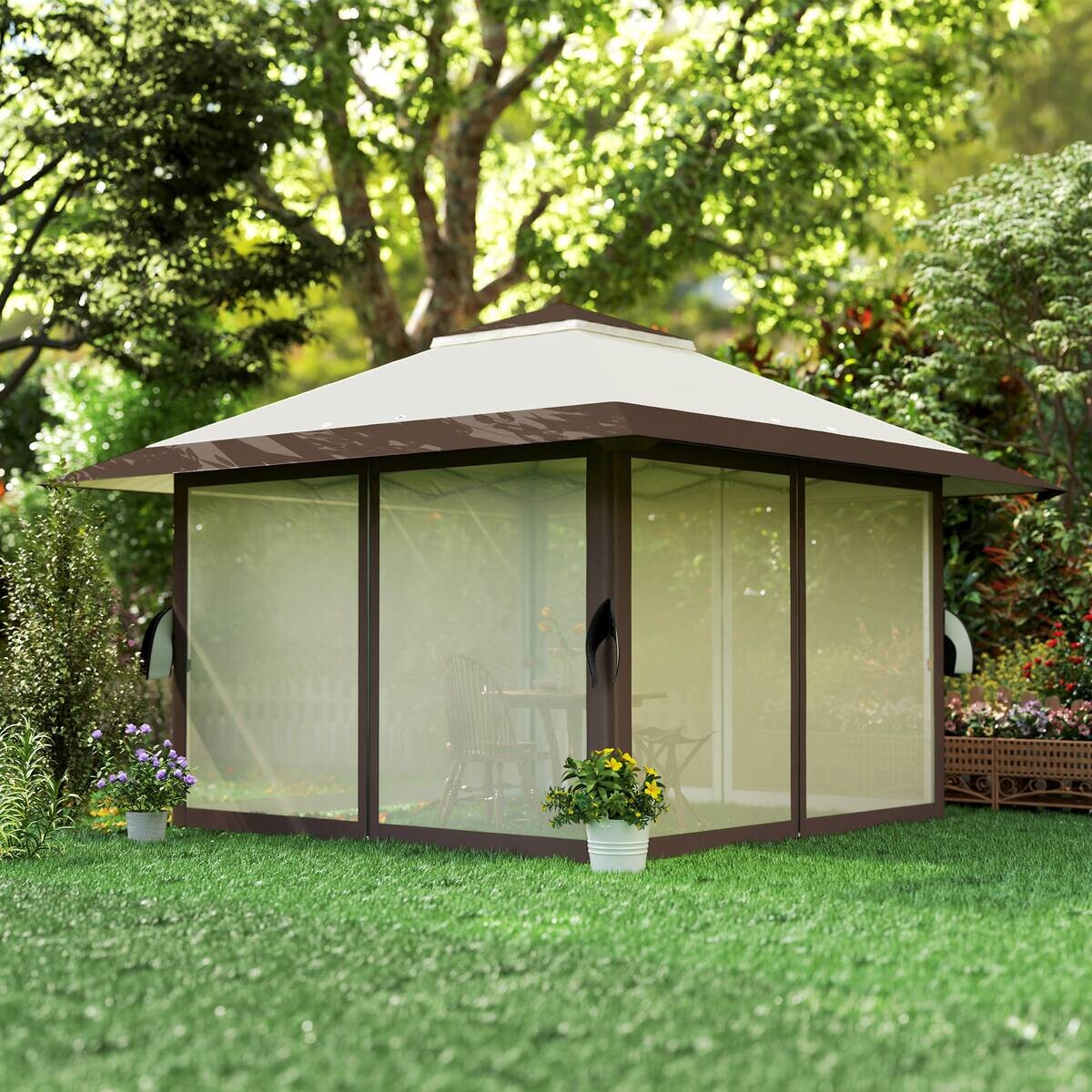 Outsunny Faltpavillon beige Polyester B/H/L: ca. 400x281x400 cm