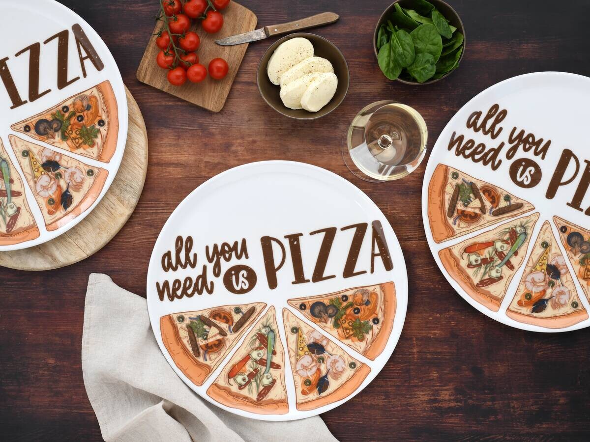 CreaTable Pizzateller-Set Europa bunt Porzellan D: ca. 33 cm