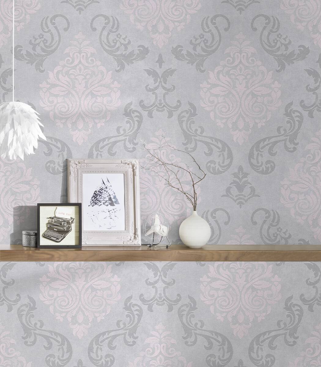 Vliestapete Ornament grau rosa B/L: ca. 53x1005 cm