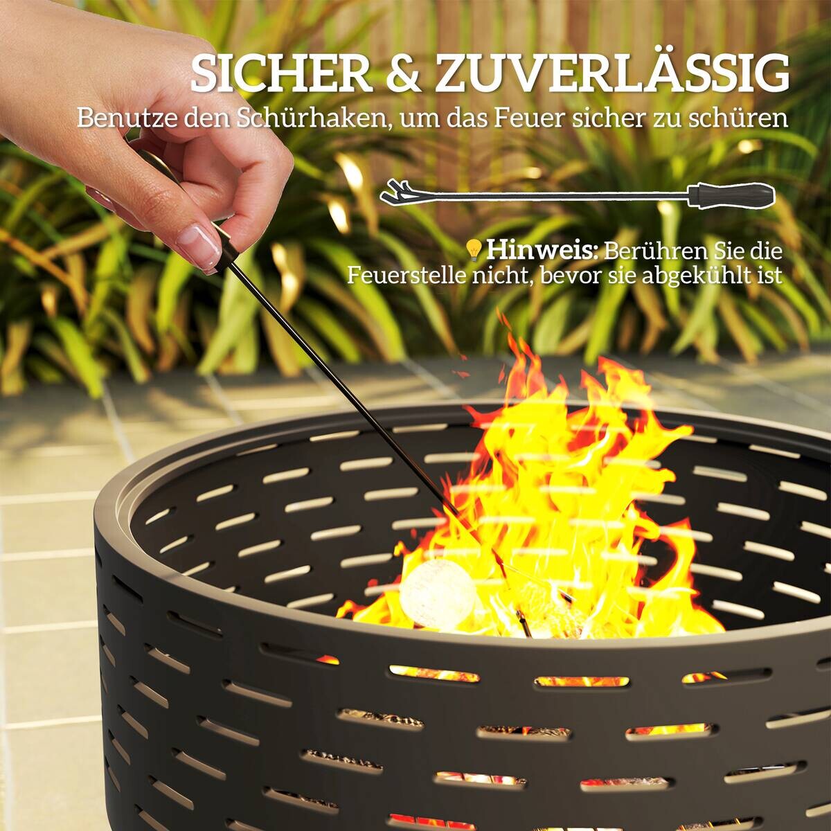 Outsunny Feuerschale grau Edelstahl B/H/L: ca. 60x39x60 cm