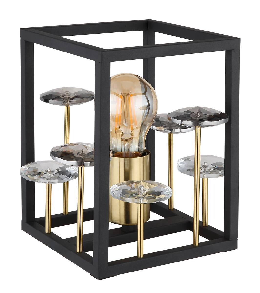 GLOBO Tischleuchte LISBON 15644T gold mattschwarz Rauch Glas Metall B/H/L: ca. 15x20x15 cm E27 1 Brennstellen
