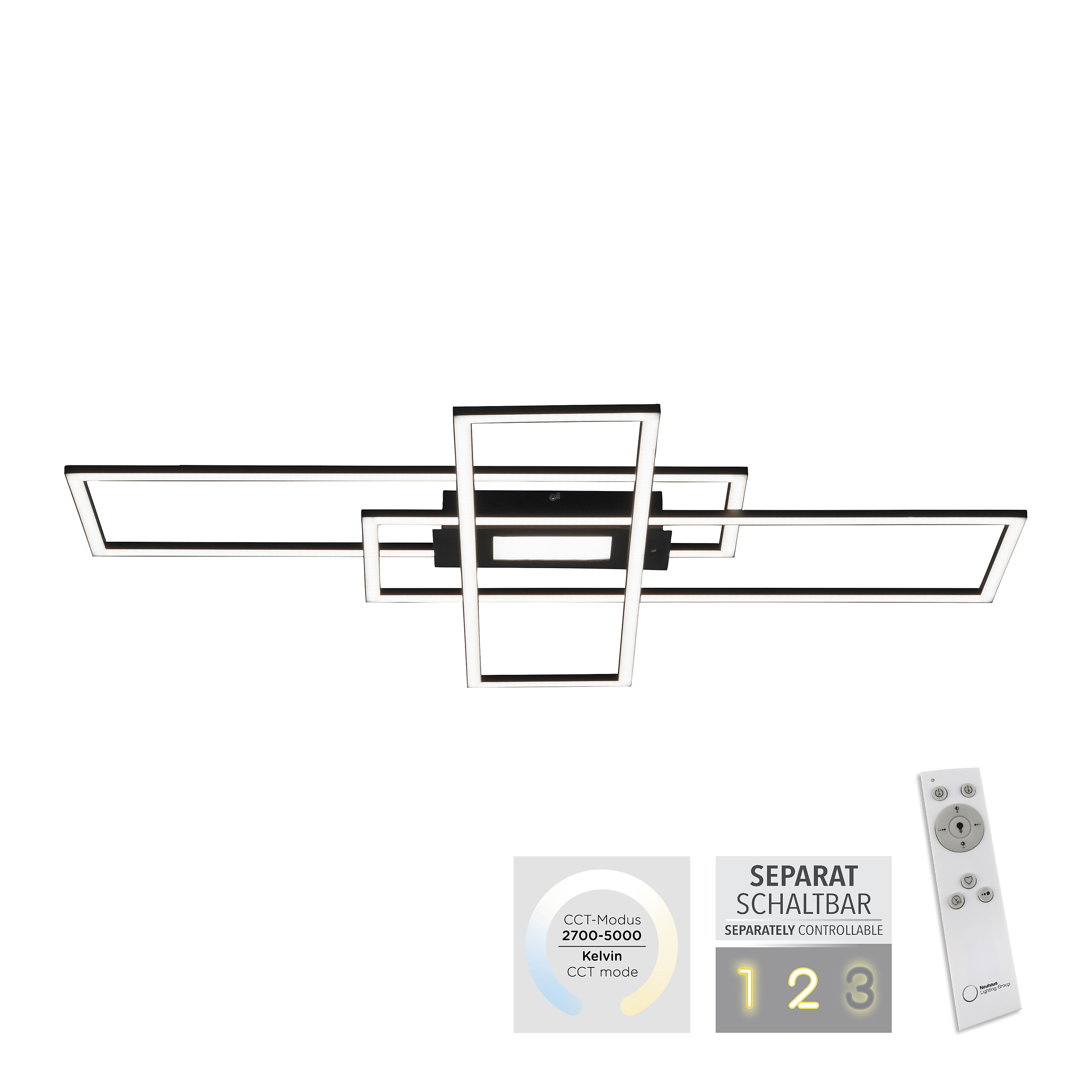 Just Light Deckenleuchte Asmin schwarz Aluminium B/H/T: ca. 99x5x69 cm