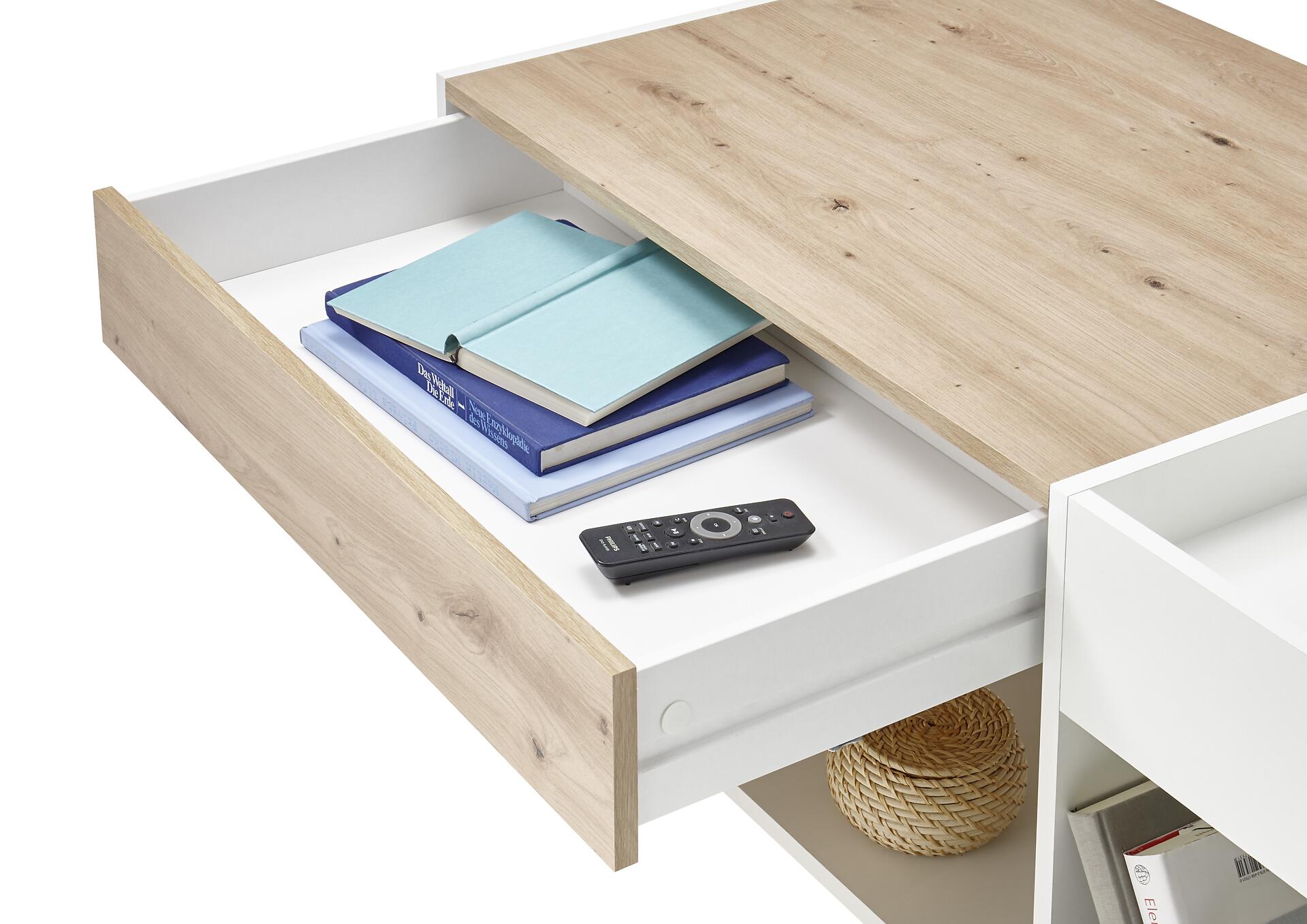 Couchtisch Eiche Artisan weiß B/H/T: ca. 110x44x60 cm