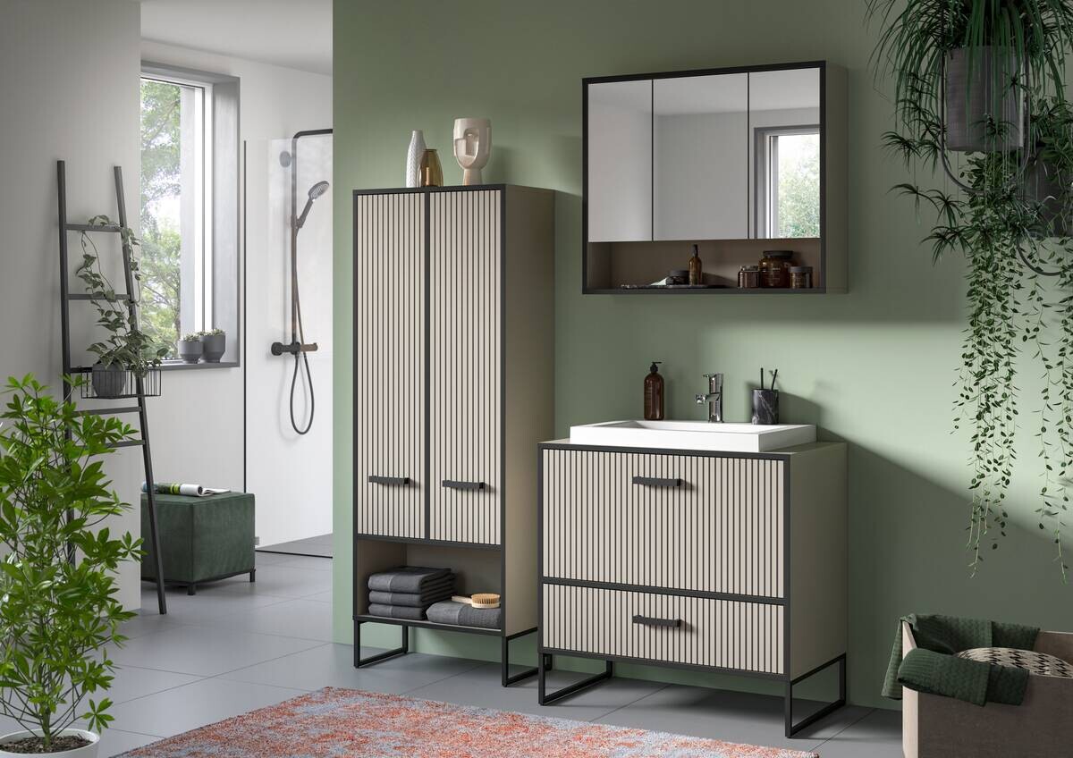 Badezimmer-Set BAGNO schwarz Kaschmirgrau Nachbildung B/H/T: ca. 154x192x48 cm