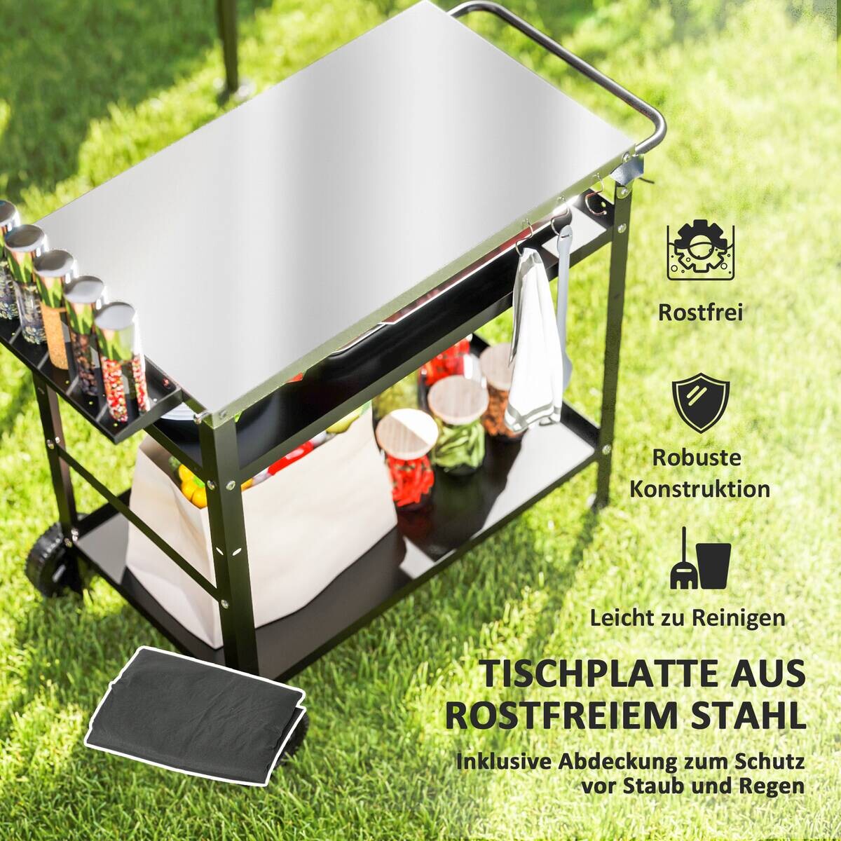 Outsunny Grillwagen Edelstahl B/H/L: ca. 52x80x100 cm