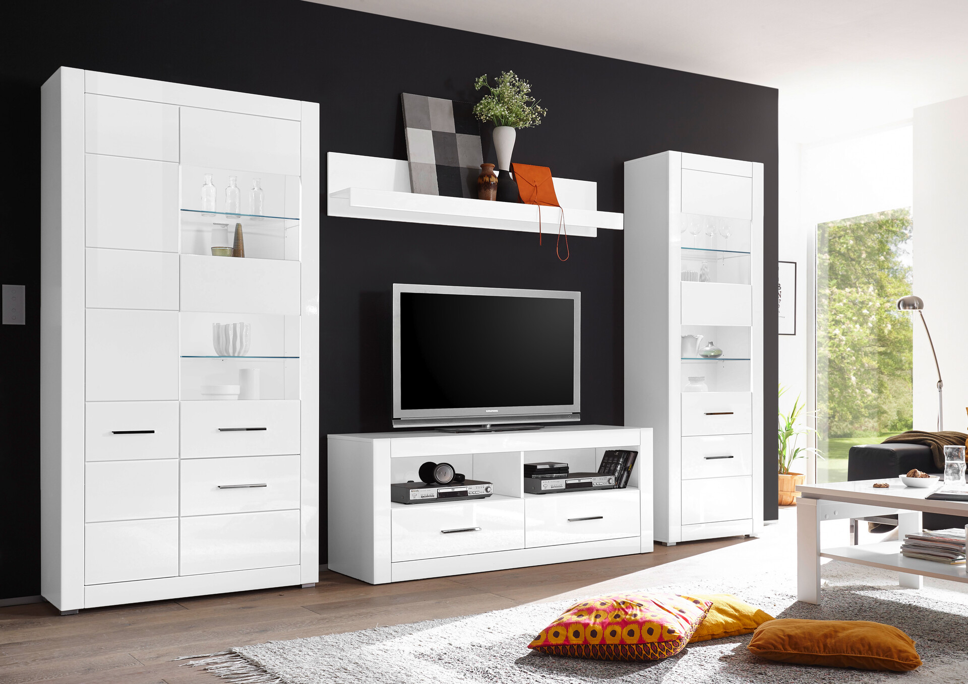 Wohnwand Bianco weiß weiß Hochglanz B/H/T: ca. 315x196x45 cm