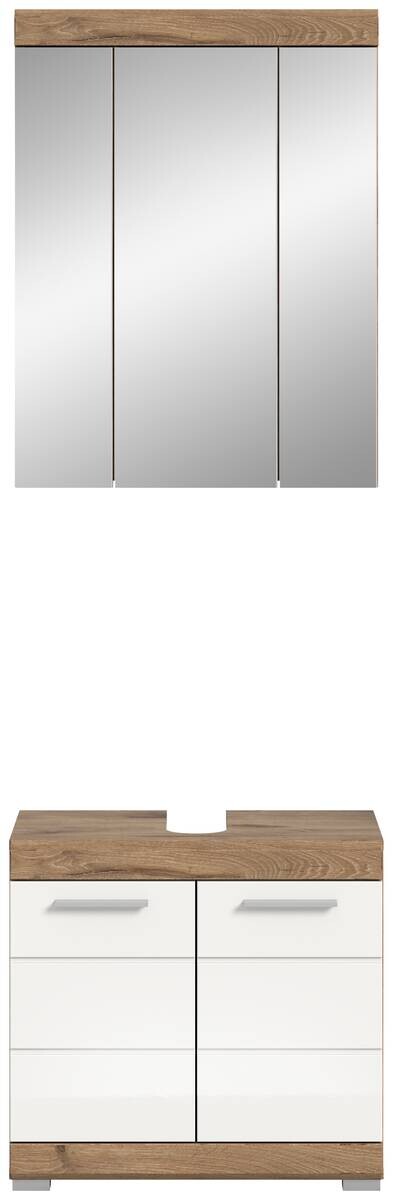 Badezimmer-Set Wave weiß Hochglanz Nox Oak Nachbildung B/H/T: ca. 60x191x34 cm