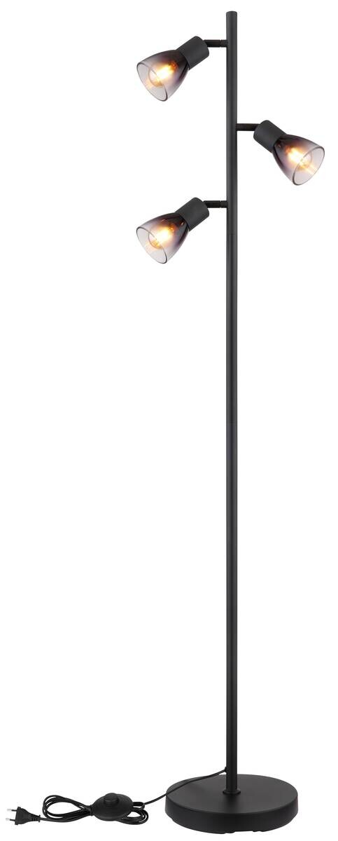 GLOBO Stehleuchte klar Rauch schwarz Metall PVC Glas B/H/L: ca. 22x161x30 cm E14 3 Brennstellen