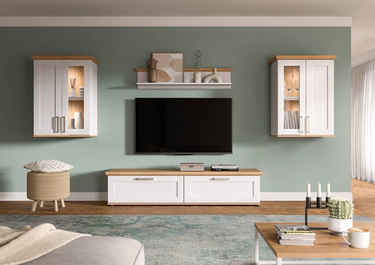 Wohnwand VERONA Lärche Nachbildung Eiche Nachbildung B/H/T: ca. 316x161x40 cm