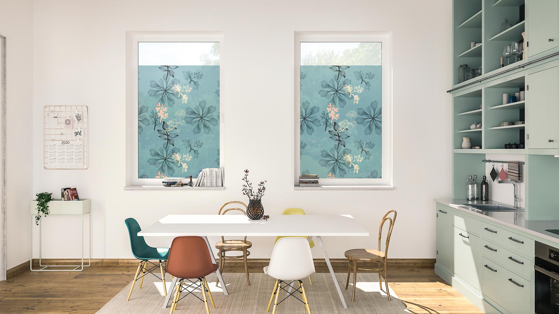 LICHTBLICK Fensterfolie Aqua Floral Floral Aqua Floral blau B/L: ca. 100x130 cm
