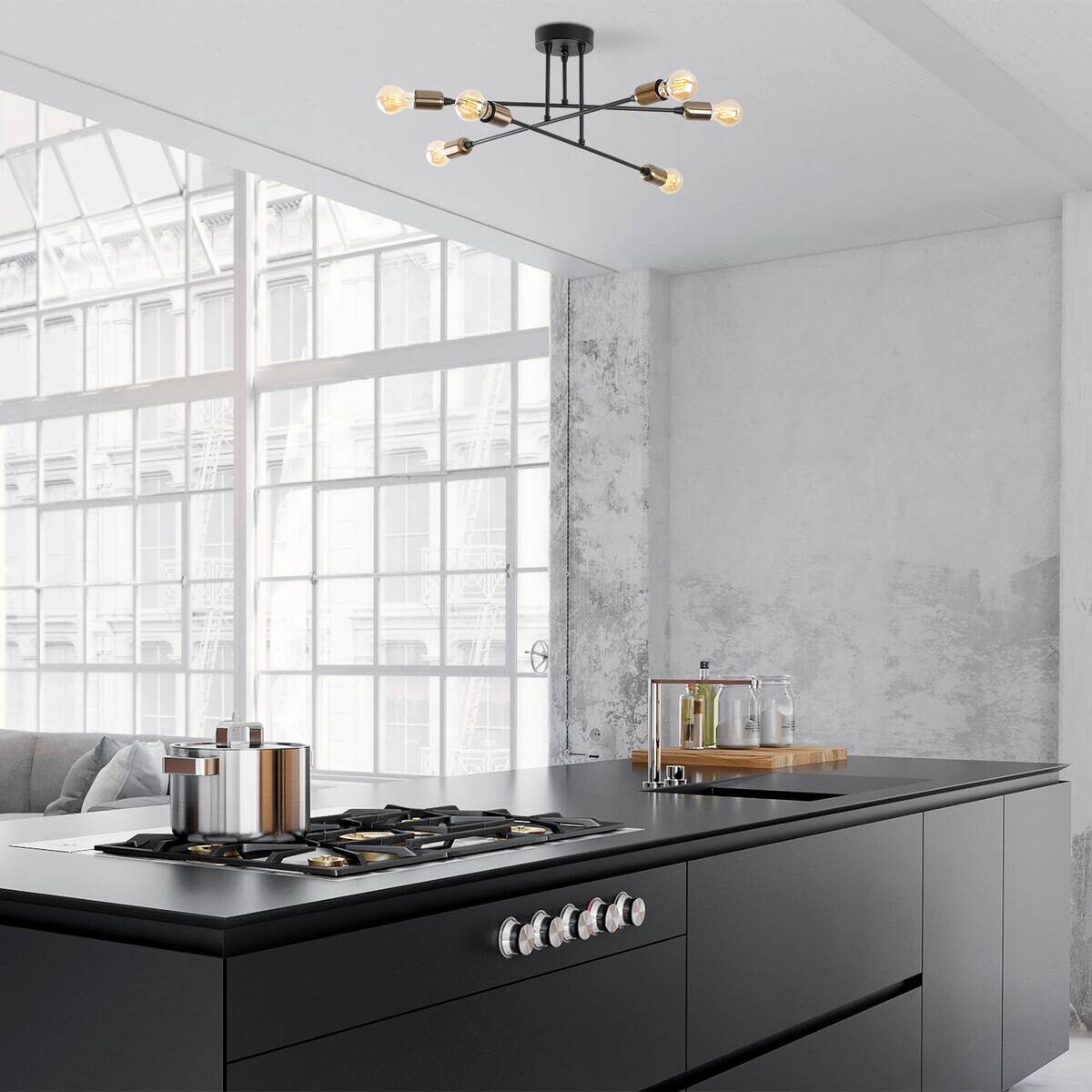 Opviq Deckenleuchte Fleur schwarz Metall B/H/T/L/D: ca. 66x27x66x66x66 cm E27 6 Brennstellen