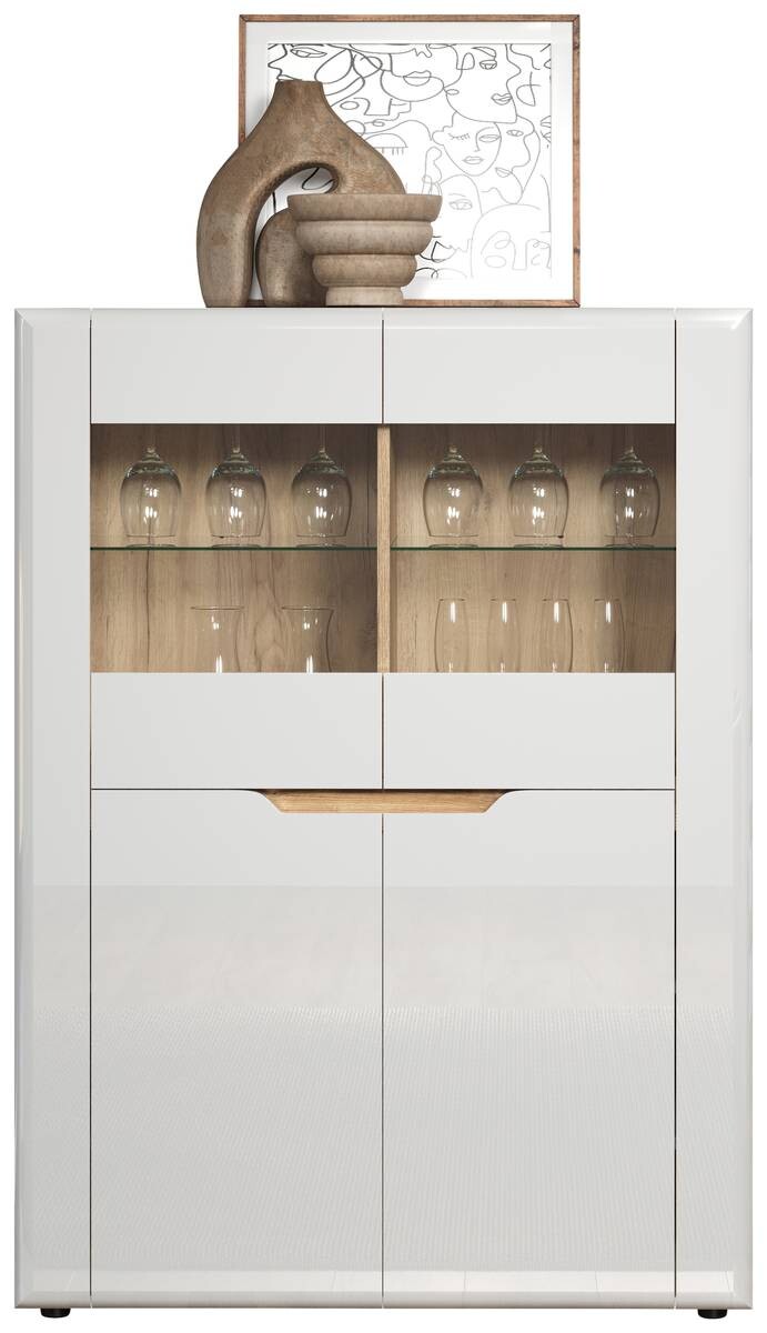 Highboard Marlon Eiche Evoke Coast Nachbildung weiß Hochglanz B/H/T: ca. 96x132x39 cm