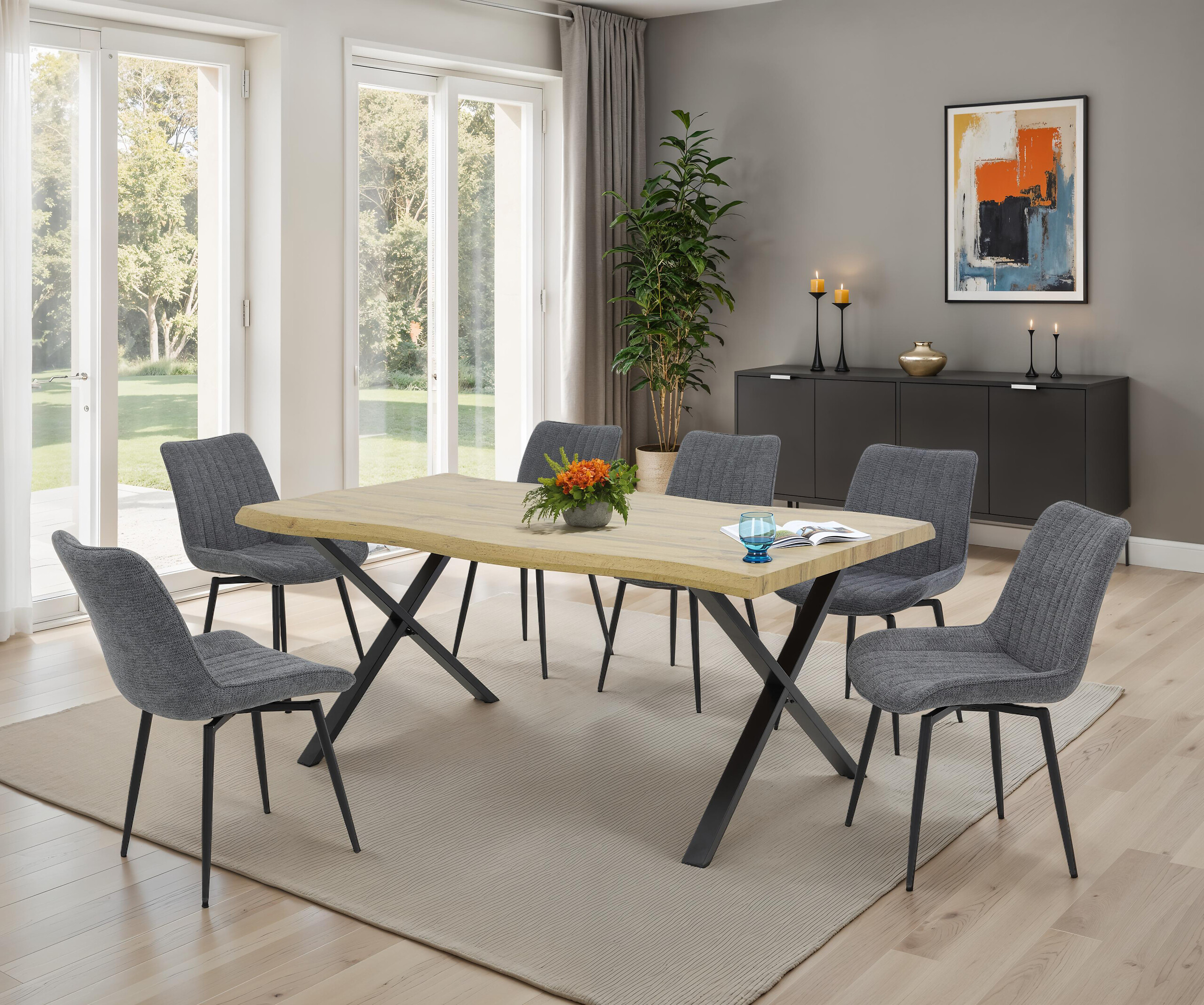 Stuhl Newport, 4er-Set grau Microfaser B/H/T: ca. 54x85x63 cm