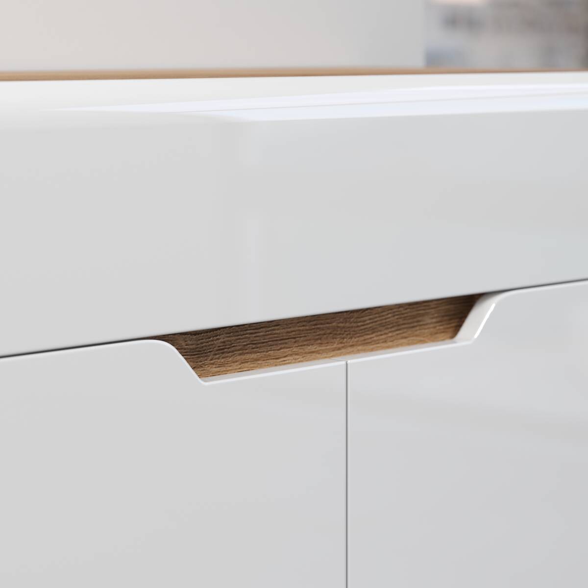 Schubkastenkommode Marlon Eiche Evoke Coast Nachbildung weiß Hochglanz B/H/T: ca. 91x91x38 cm