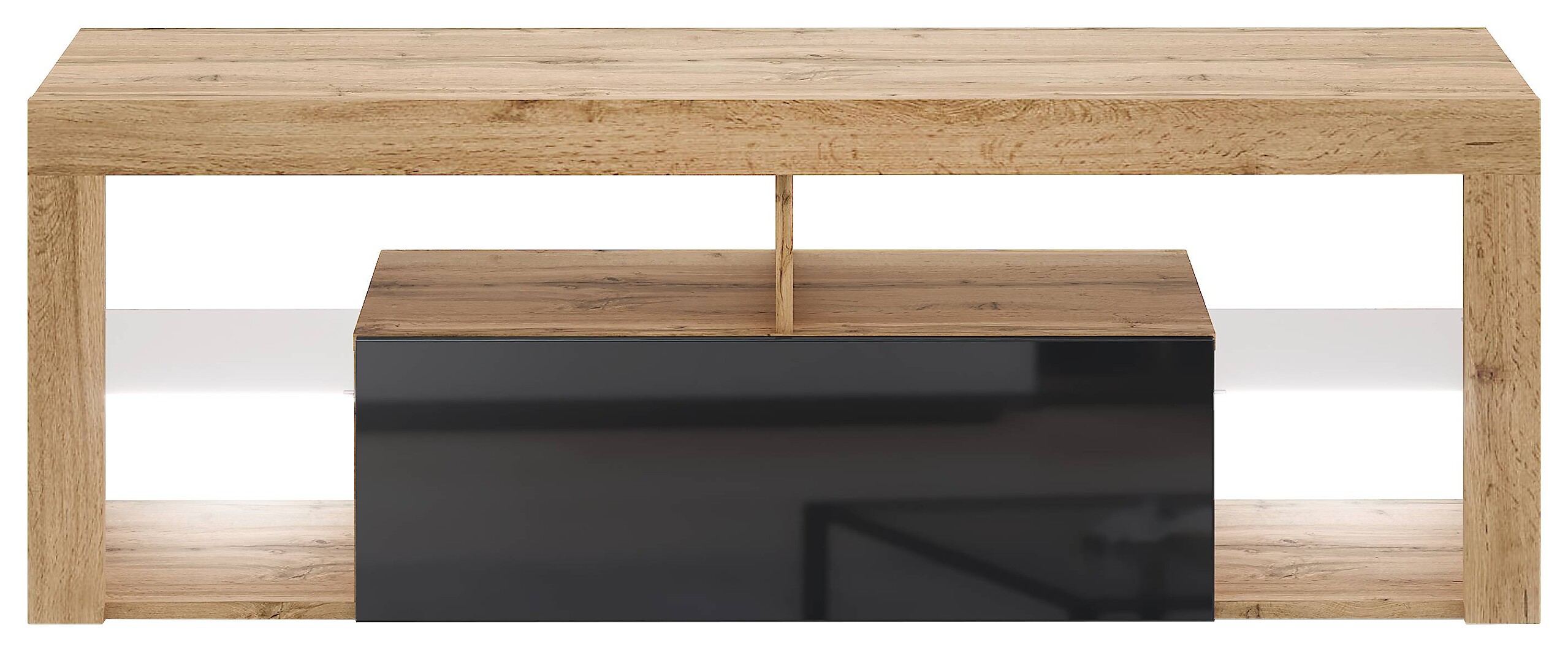 TV-Lowboard TV LOWBOARD Everest 140 LED Eiche Wotan Nachbildung schwarz glänzend B/H/T: ca. 140x50x35 cm