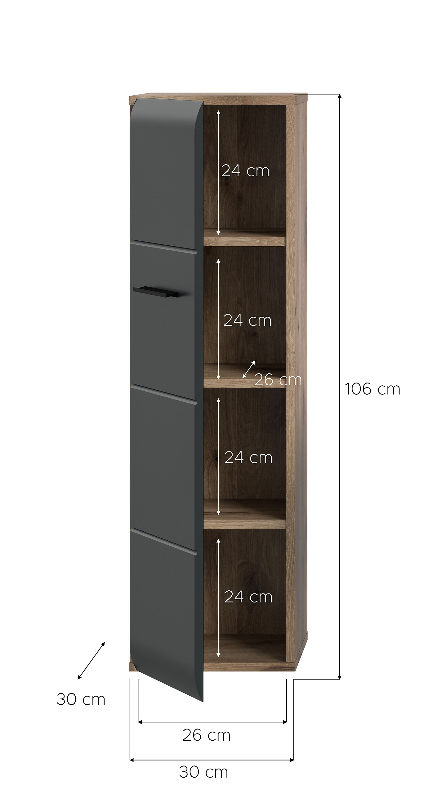 Stauraumelement Ice Nox Oak Nachbildung schwarz matt B/H/T: ca. 30x106x30 cm Stauraumelement Ice Nox Oak Nachbildung schwarz matt B/H/T: ca. 30x106x30 cm