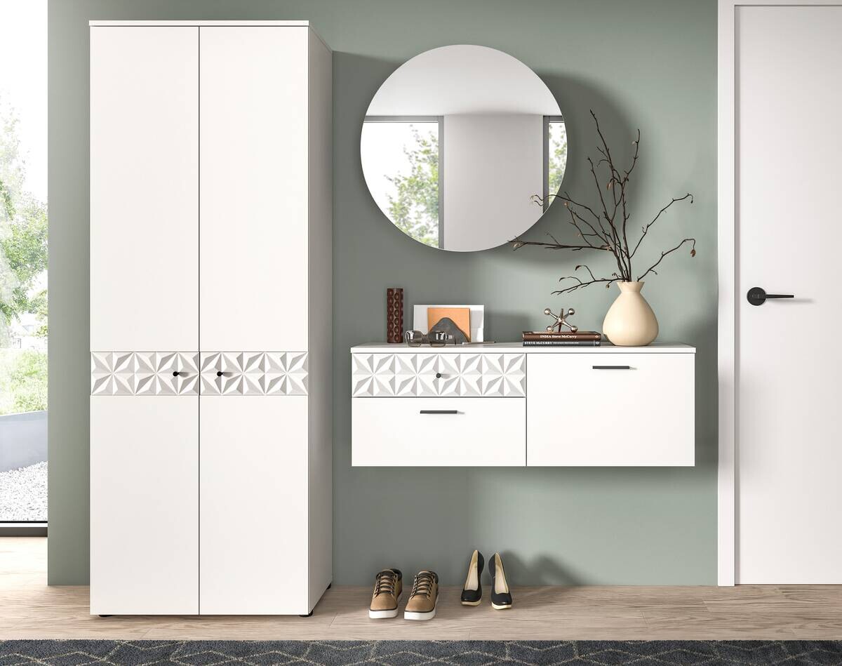 Garderobe Prisma weiß weiß Hochglanz B/H/T: ca. 195x192x34 cm