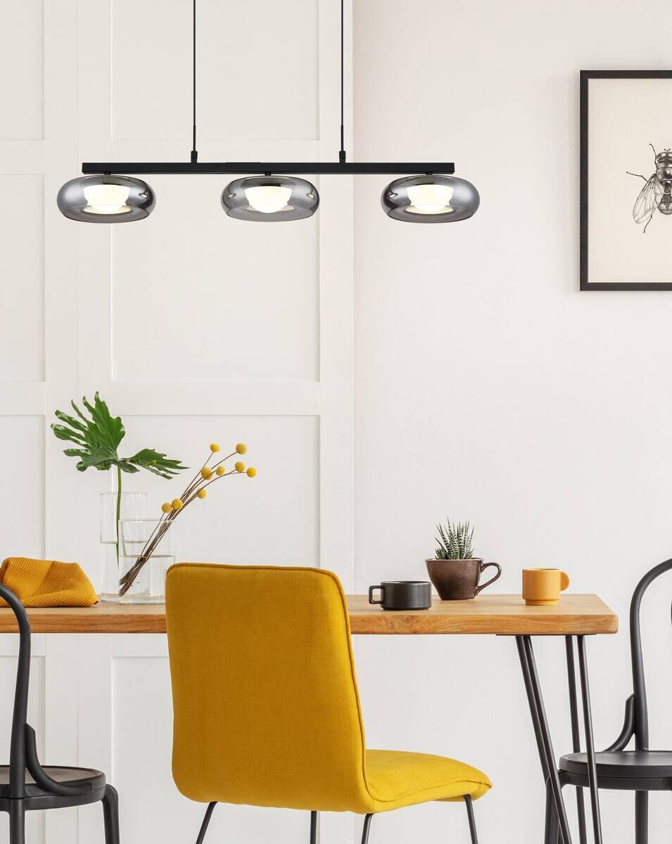 GLOBO Hängeleuchte schwarz Rauch Metall Glas B/H/L: ca. 26x17x91 cm